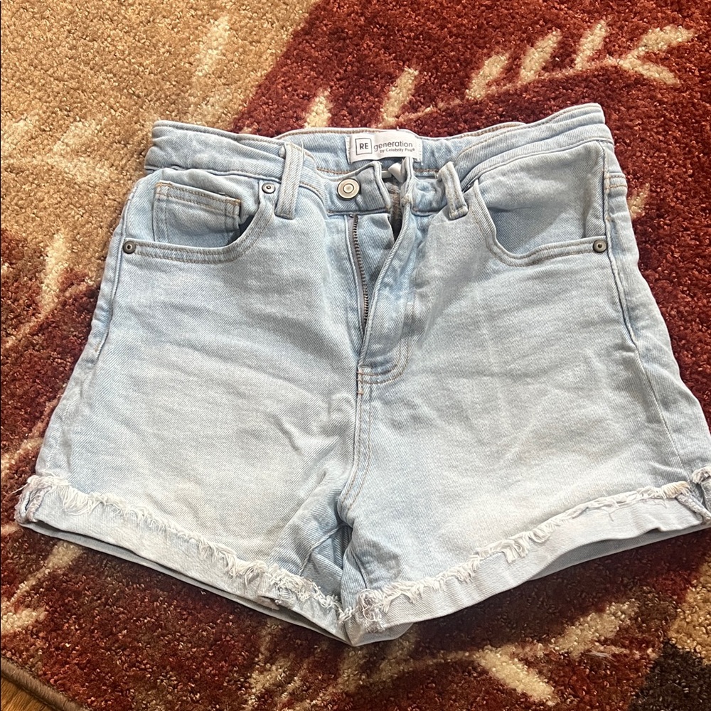 Light Blue Frayed Hem Jean Shorts